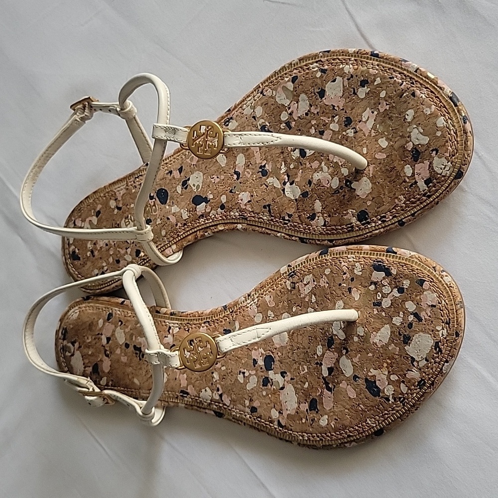 Tory Burch White and Gold Sandals
